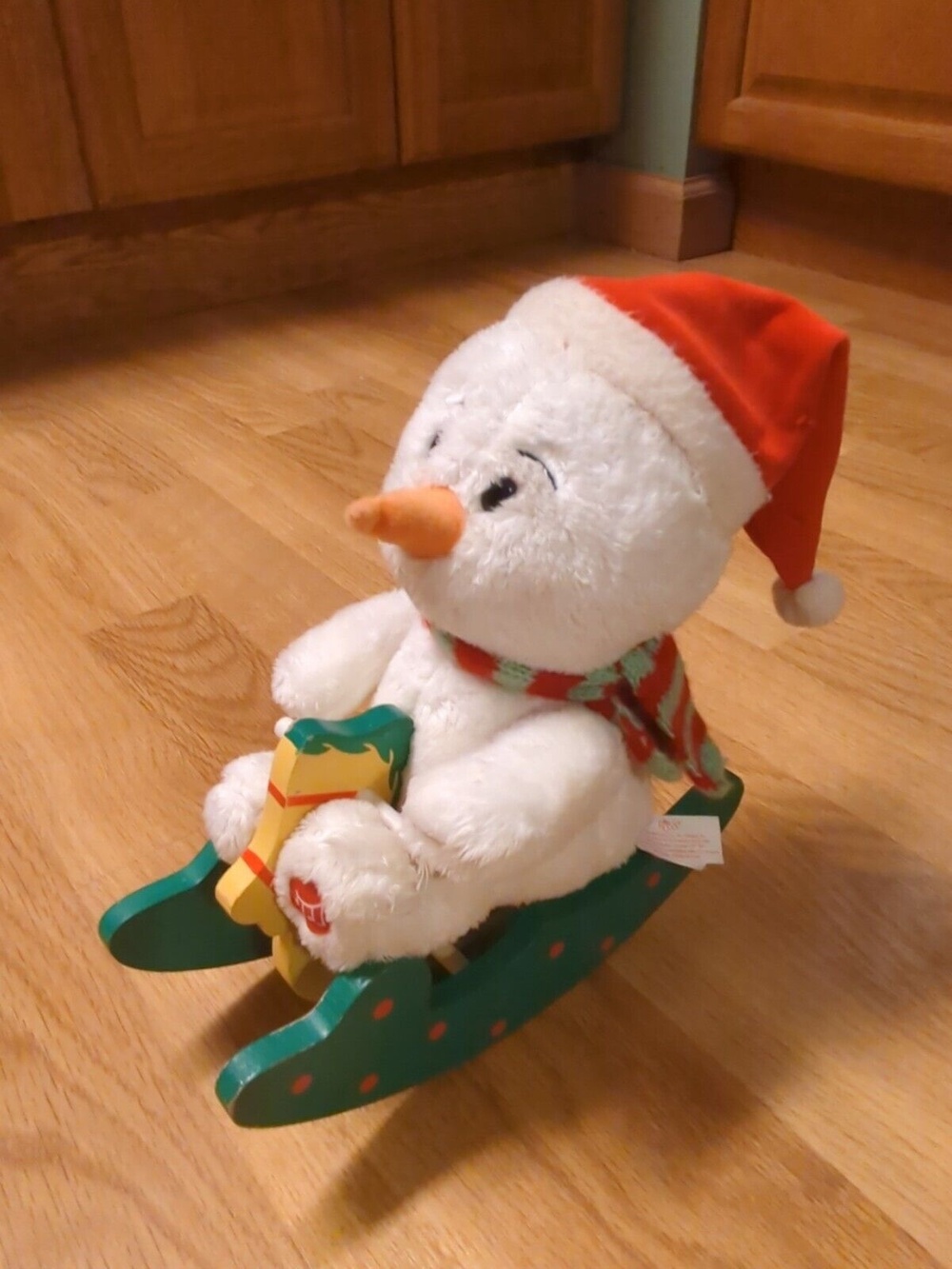 Russ Plush Snowman Wood Rocking Horse Vintage Christmas Musical Decoration